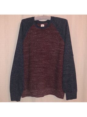 GAP XL Waffle Knit Color Block Burgundy Navy Heathered Crewneck Thermal